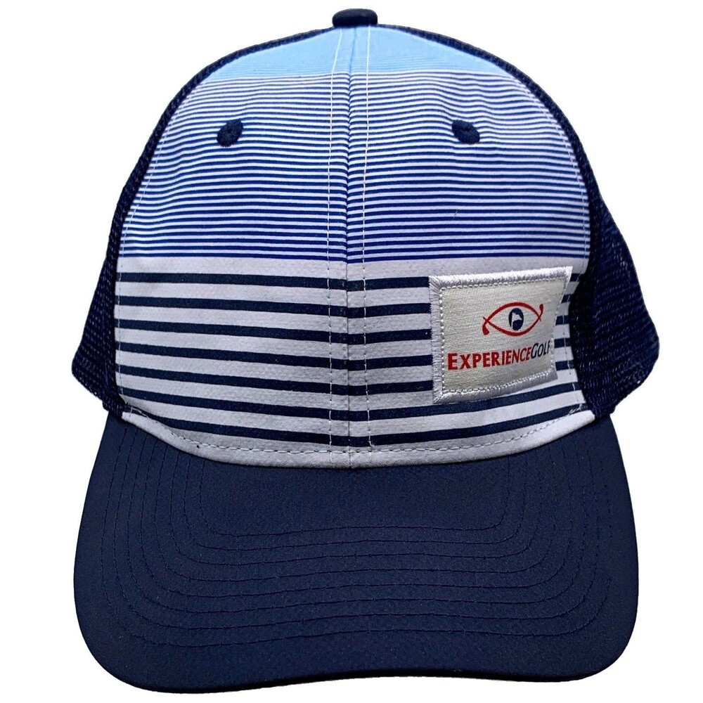 Ahead Golf Hat M/L Striped Mesh Snapback Cap Navy White Light Blue Logo